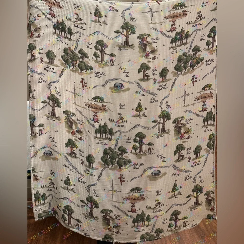 Disneyland Winnie the Pooh Hundred Acre Wood Map Cream Cotton Throw Blanket